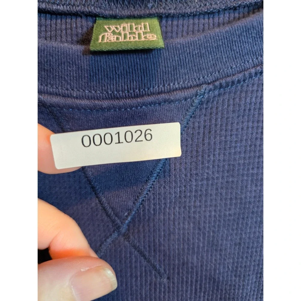 Wild Fable Navy Blue Waffle Knit Raw Hem Cropped Thermal Top XL - Picture 7 of 8